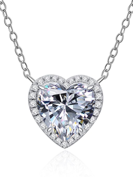 White (including chain) [P 0756] 925 Sterling Silver High Carbon Diamond Heart Luxury Necklace